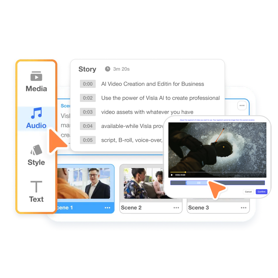 Use Visla’s Scene-Based Editing to adjust each part of your slide narration video.